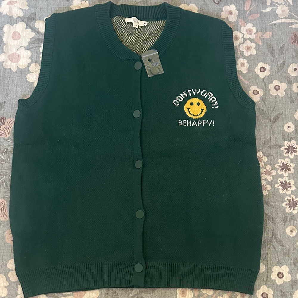 Be Happy Dark Green Sweater Vest